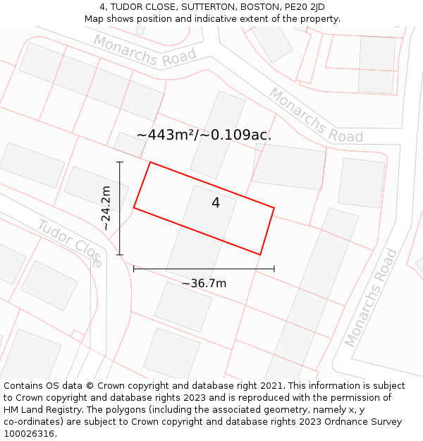 4, TUDOR CLOSE, SUTTERTON, BOSTON, PE20 2JD: Plot and title map