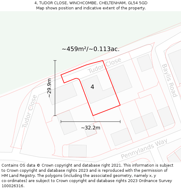 4, TUDOR CLOSE, WINCHCOMBE, CHELTENHAM, GL54 5GD: Plot and title map
