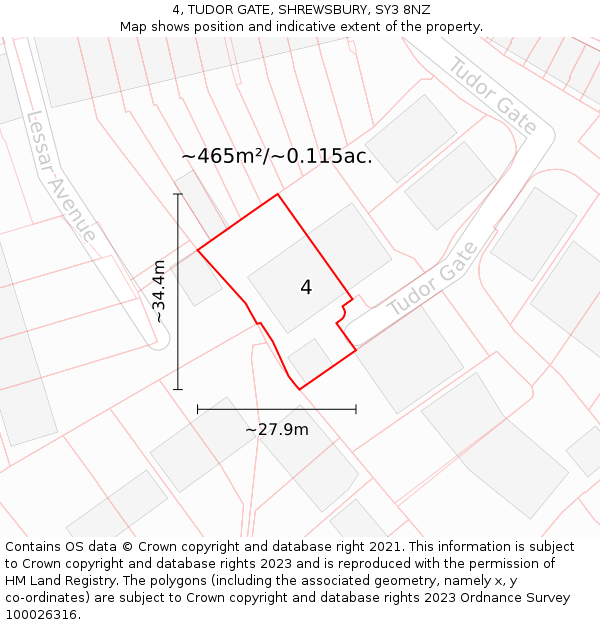 4, TUDOR GATE, SHREWSBURY, SY3 8NZ: Plot and title map