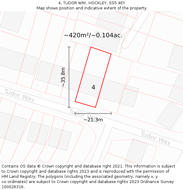 4, TUDOR WAY, HOCKLEY, SS5 4EY: Plot and title map