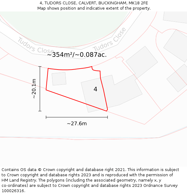 4, TUDORS CLOSE, CALVERT, BUCKINGHAM, MK18 2FE: Plot and title map