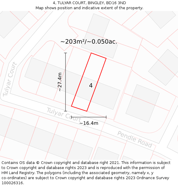 4, TULYAR COURT, BINGLEY, BD16 3ND: Plot and title map