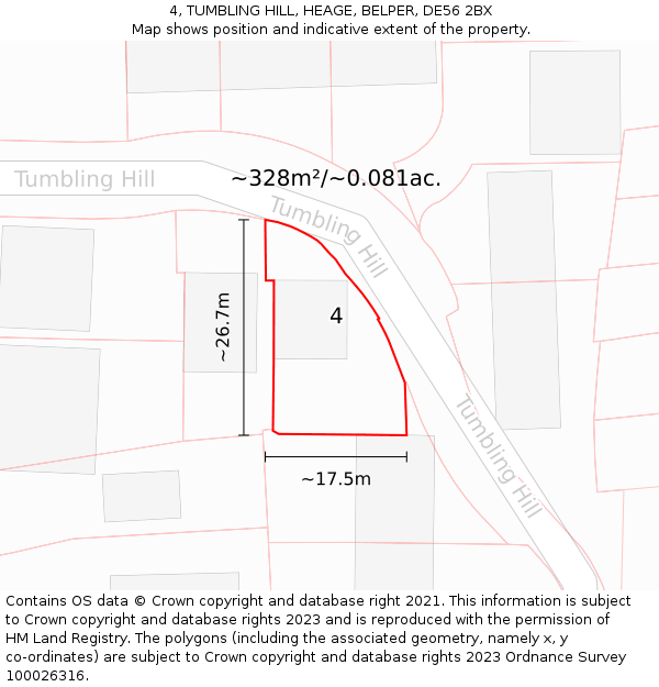 4, TUMBLING HILL, HEAGE, BELPER, DE56 2BX: Plot and title map