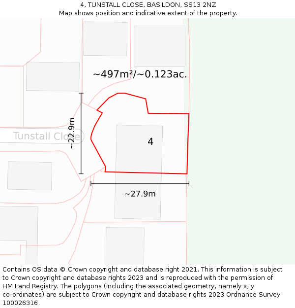4, TUNSTALL CLOSE, BASILDON, SS13 2NZ: Plot and title map