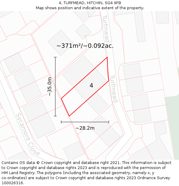 4, TURFMEAD, HITCHIN, SG4 9FB: Plot and title map