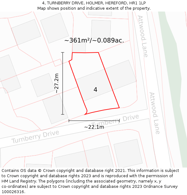 4, TURNBERRY DRIVE, HOLMER, HEREFORD, HR1 1LP: Plot and title map