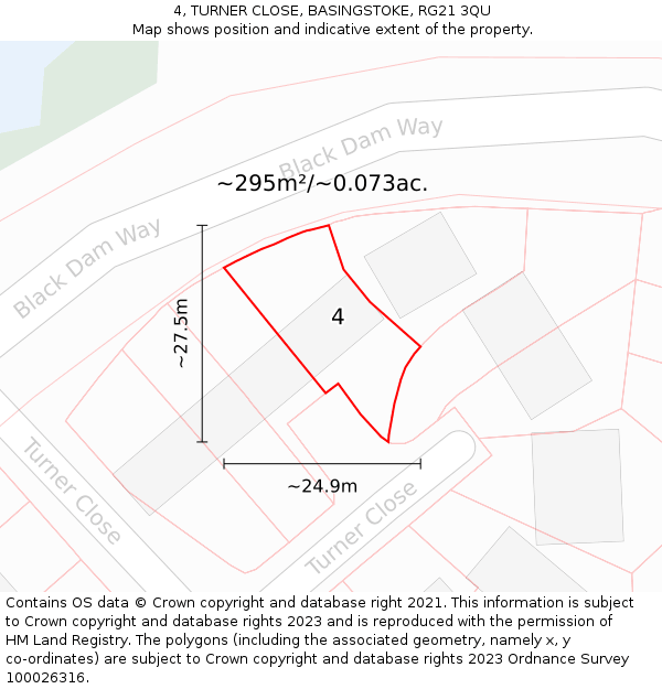 4, TURNER CLOSE, BASINGSTOKE, RG21 3QU: Plot and title map