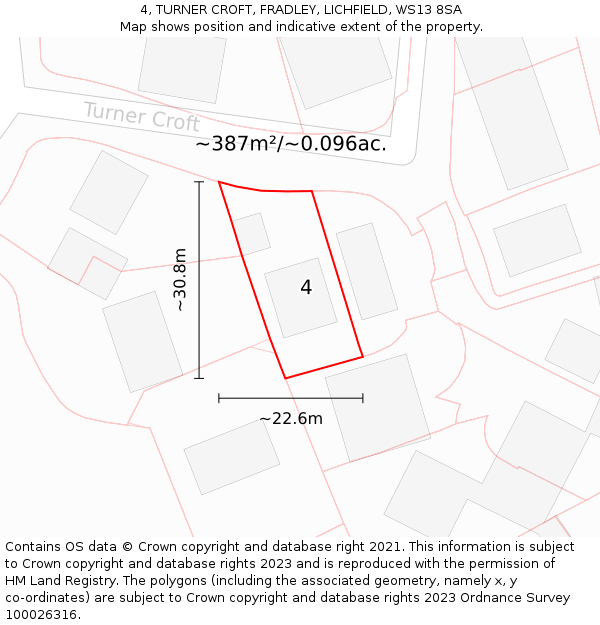 4, TURNER CROFT, FRADLEY, LICHFIELD, WS13 8SA: Plot and title map