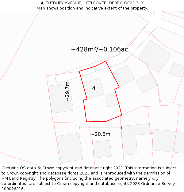 4, TUTBURY AVENUE, LITTLEOVER, DERBY, DE23 3UX: Plot and title map