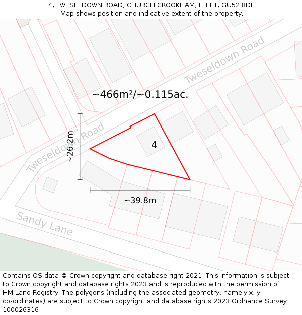 4, TWESELDOWN ROAD, CHURCH CROOKHAM, FLEET, GU52 8DE: Plot and title map