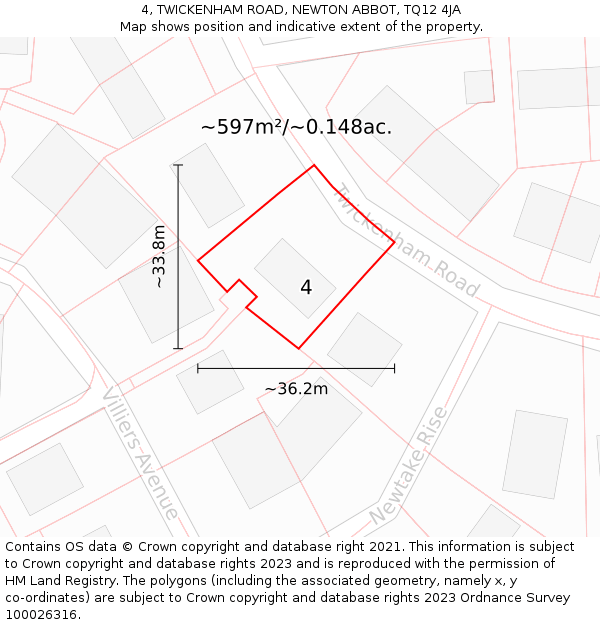 4, TWICKENHAM ROAD, NEWTON ABBOT, TQ12 4JA: Plot and title map