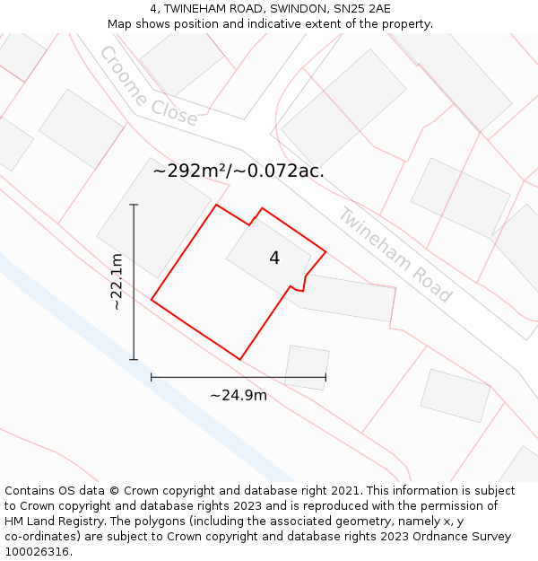 4, TWINEHAM ROAD, SWINDON, SN25 2AE: Plot and title map