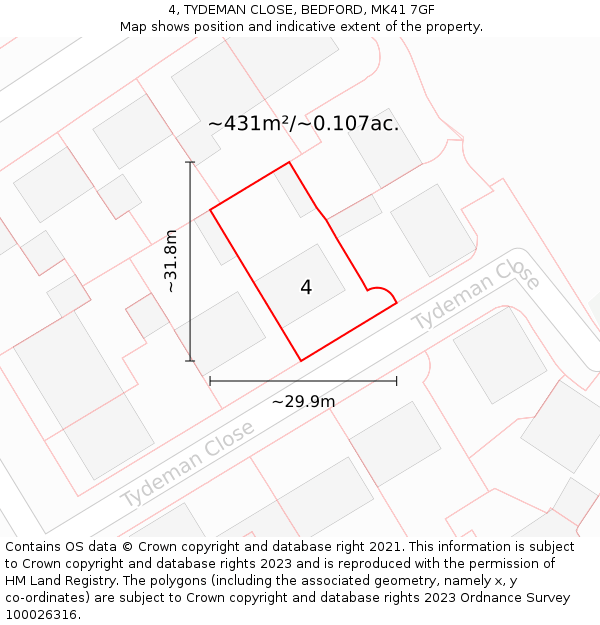 4, TYDEMAN CLOSE, BEDFORD, MK41 7GF: Plot and title map