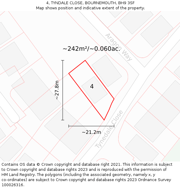 4, TYNDALE CLOSE, BOURNEMOUTH, BH9 3SF: Plot and title map