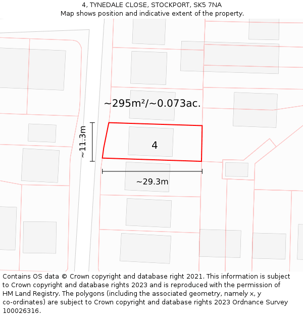 4, TYNEDALE CLOSE, STOCKPORT, SK5 7NA: Plot and title map