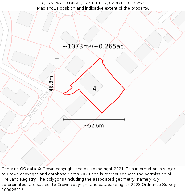 4, TYNEWYDD DRIVE, CASTLETON, CARDIFF, CF3 2SB: Plot and title map