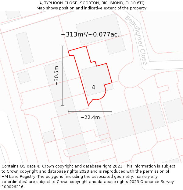 4, TYPHOON CLOSE, SCORTON, RICHMOND, DL10 6TQ: Plot and title map