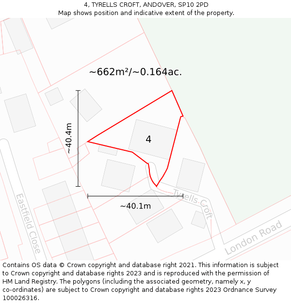 4, TYRELLS CROFT, ANDOVER, SP10 2PD: Plot and title map