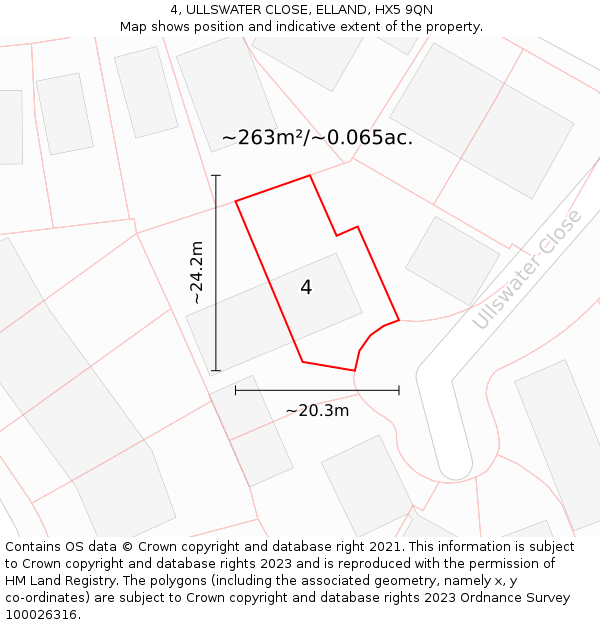 4, ULLSWATER CLOSE, ELLAND, HX5 9QN: Plot and title map