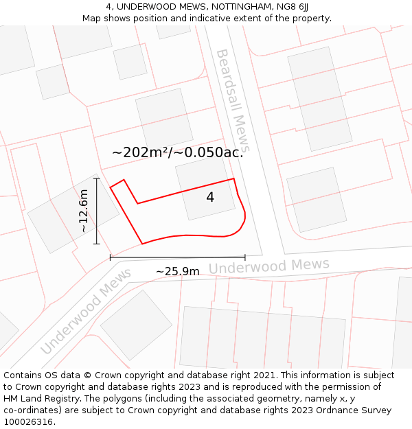 4, UNDERWOOD MEWS, NOTTINGHAM, NG8 6JJ: Plot and title map