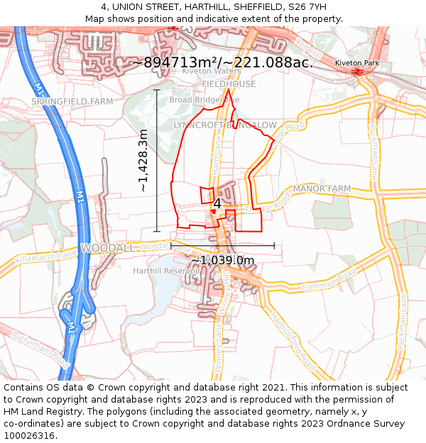 4, UNION STREET, HARTHILL, SHEFFIELD, S26 7YH: Plot and title map