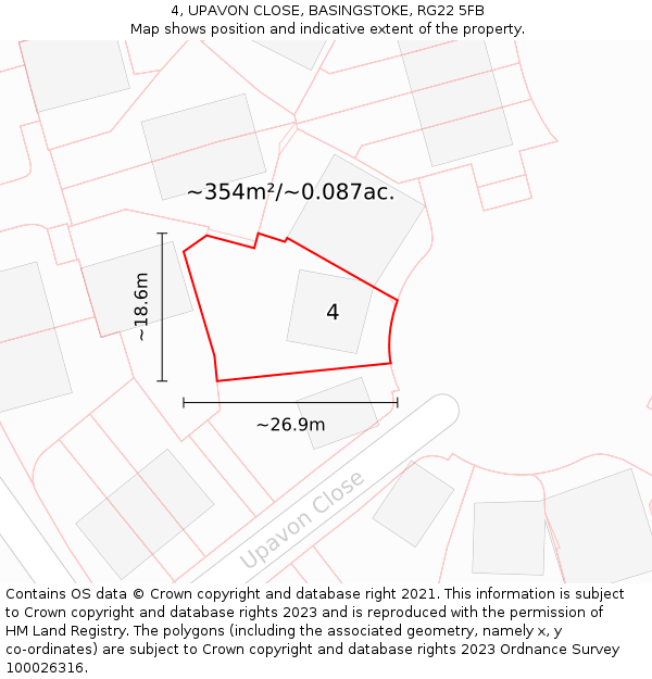4, UPAVON CLOSE, BASINGSTOKE, RG22 5FB: Plot and title map