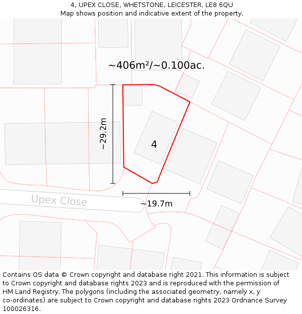 4, UPEX CLOSE, WHETSTONE, LEICESTER, LE8 6QU: Plot and title map