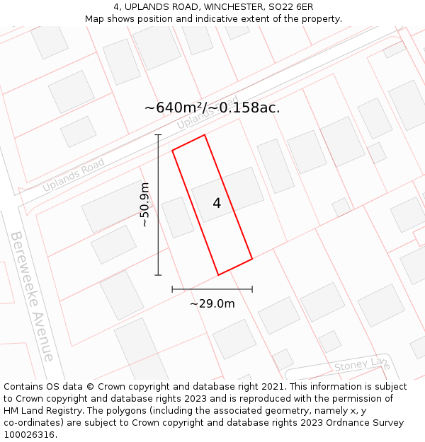 4, UPLANDS ROAD, WINCHESTER, SO22 6ER: Plot and title map