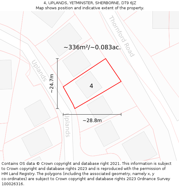 4, UPLANDS, YETMINSTER, SHERBORNE, DT9 6JZ: Plot and title map