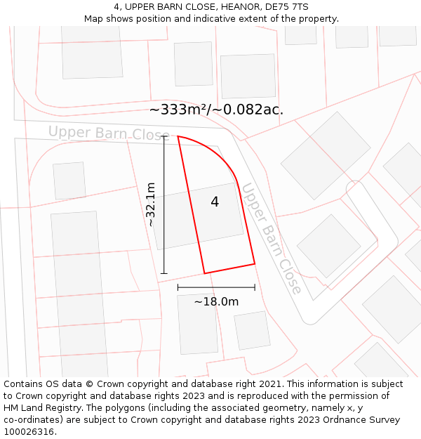 4, UPPER BARN CLOSE, HEANOR, DE75 7TS: Plot and title map