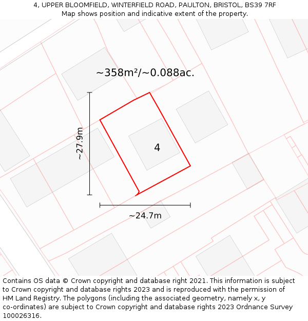 4, UPPER BLOOMFIELD, WINTERFIELD ROAD, PAULTON, BRISTOL, BS39 7RF: Plot and title map
