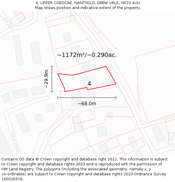 4, UPPER COEDCAE, NANTYGLO, EBBW VALE, NP23 4UU: Plot and title map