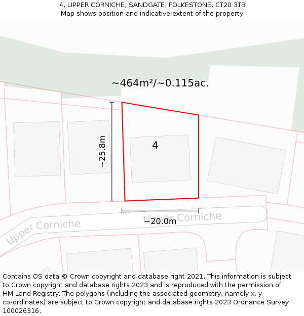 4, UPPER CORNICHE, SANDGATE, FOLKESTONE, CT20 3TB: Plot and title map