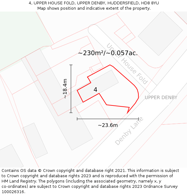 4, UPPER HOUSE FOLD, UPPER DENBY, HUDDERSFIELD, HD8 8YU: Plot and title map