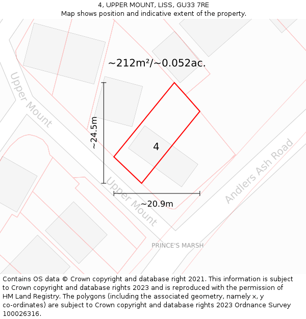 4, UPPER MOUNT, LISS, GU33 7RE: Plot and title map