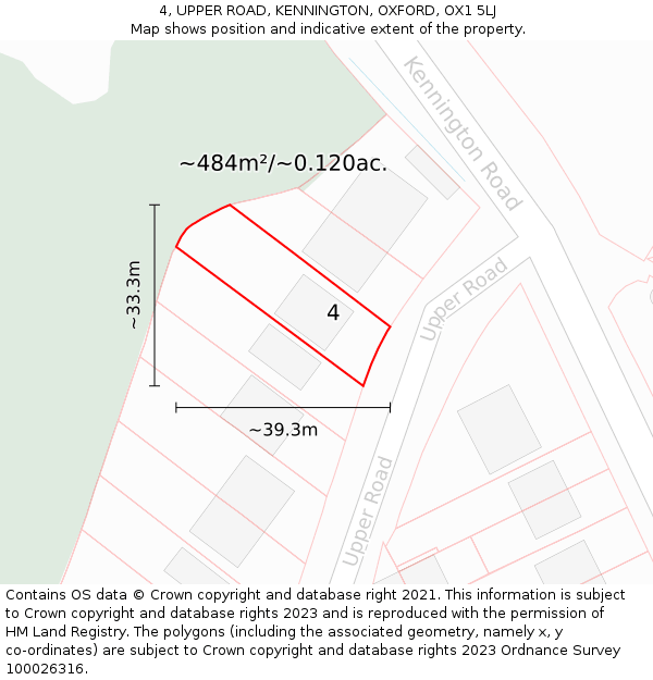 4, UPPER ROAD, KENNINGTON, OXFORD, OX1 5LJ: Plot and title map