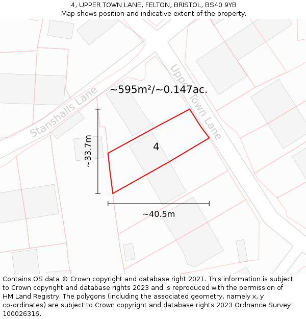4, UPPER TOWN LANE, FELTON, BRISTOL, BS40 9YB: Plot and title map