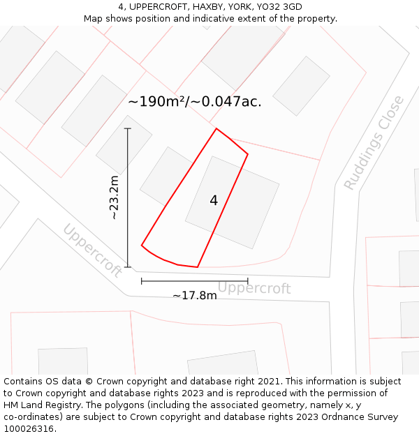 4, UPPERCROFT, HAXBY, YORK, YO32 3GD: Plot and title map