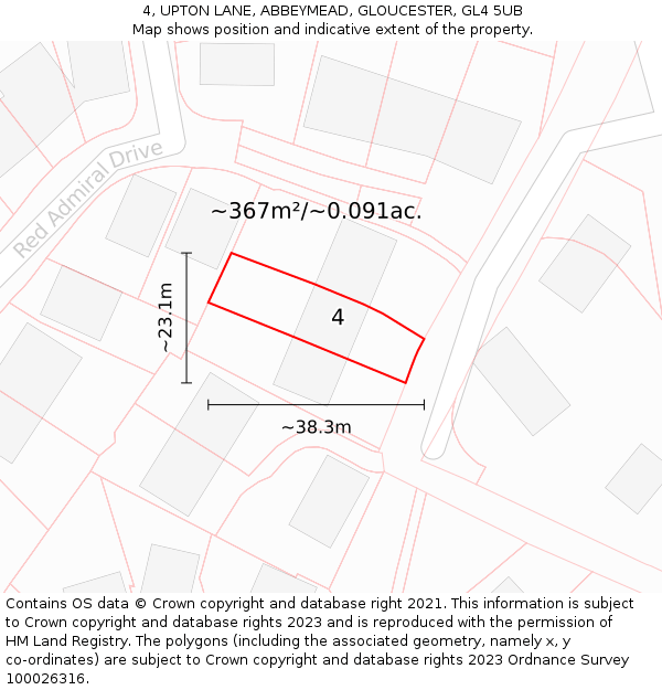 4, UPTON LANE, ABBEYMEAD, GLOUCESTER, GL4 5UB: Plot and title map