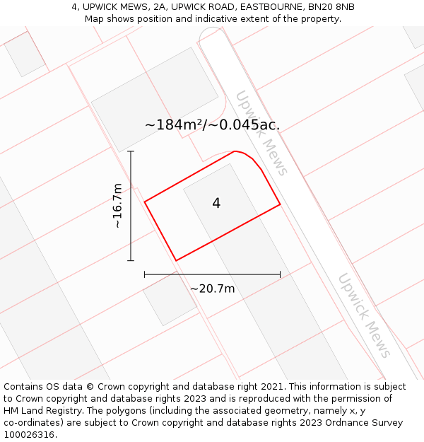 4, UPWICK MEWS, 2A, UPWICK ROAD, EASTBOURNE, BN20 8NB: Plot and title map