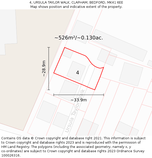 4, URSULA TAYLOR WALK, CLAPHAM, BEDFORD, MK41 6EE: Plot and title map