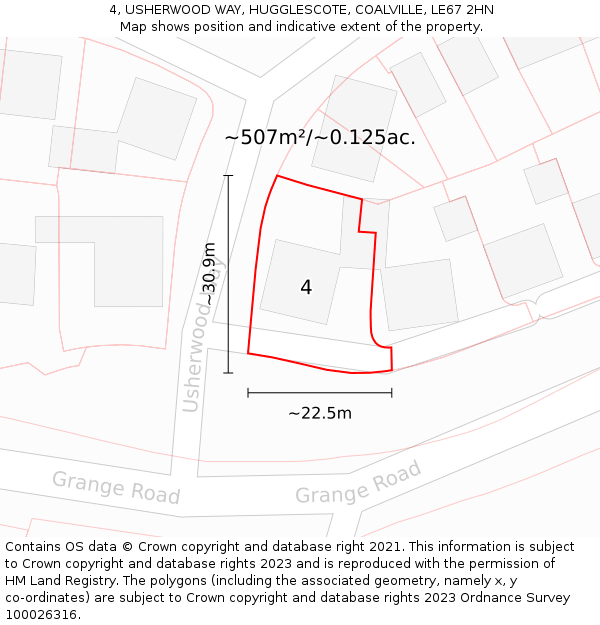 4, USHERWOOD WAY, HUGGLESCOTE, COALVILLE, LE67 2HN: Plot and title map
