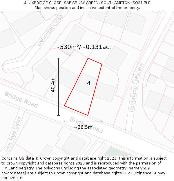 4, UXBRIDGE CLOSE, SARISBURY GREEN, SOUTHAMPTON, SO31 7LP: Plot and title map