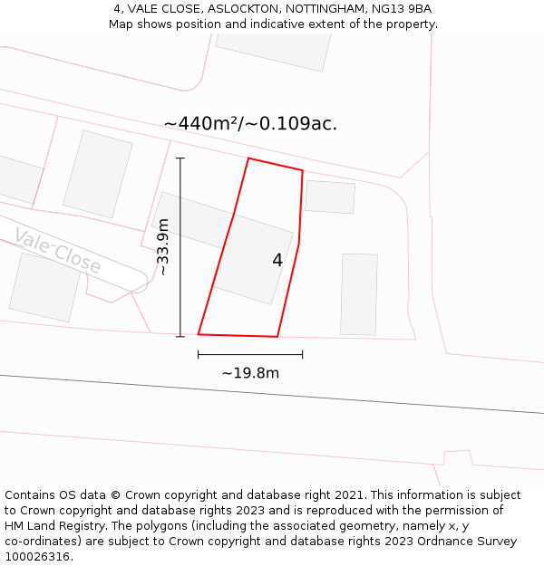 4, VALE CLOSE, ASLOCKTON, NOTTINGHAM, NG13 9BA: Plot and title map