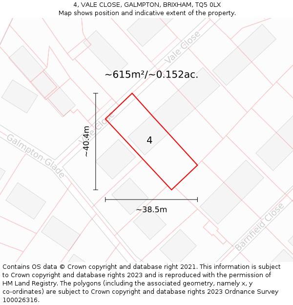 4, VALE CLOSE, GALMPTON, BRIXHAM, TQ5 0LX: Plot and title map