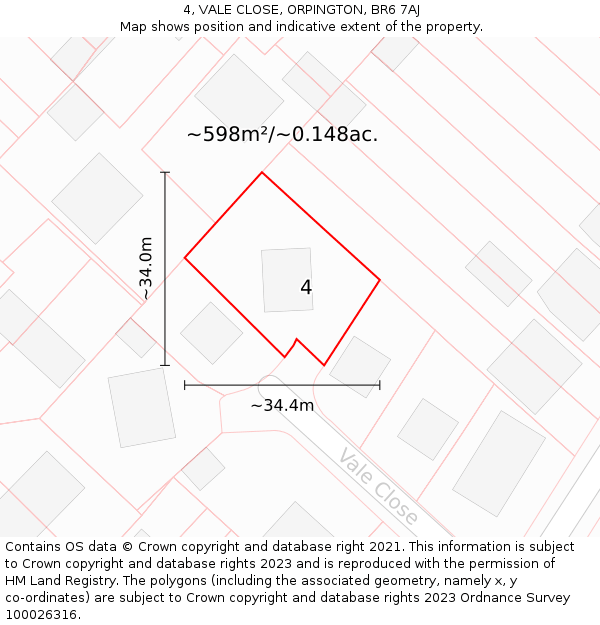 4, VALE CLOSE, ORPINGTON, BR6 7AJ: Plot and title map