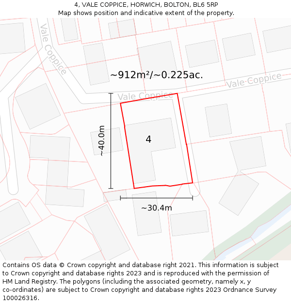 4, VALE COPPICE, HORWICH, BOLTON, BL6 5RP: Plot and title map