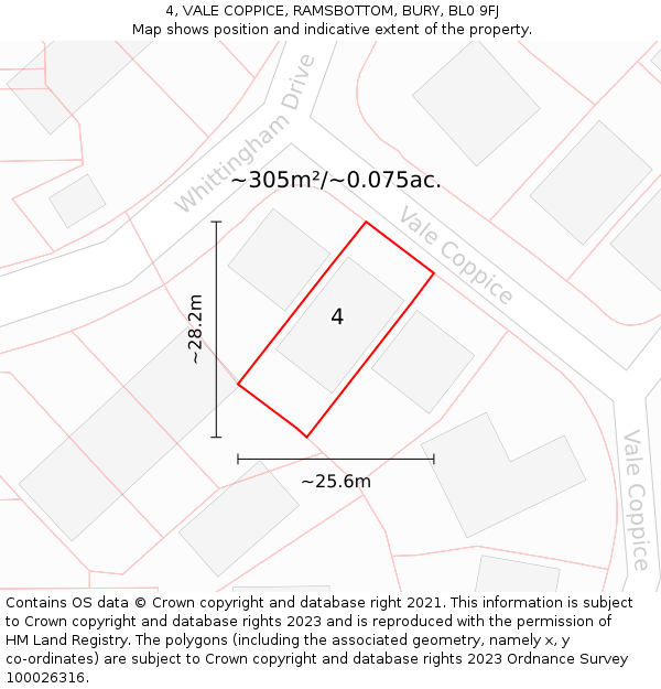4, VALE COPPICE, RAMSBOTTOM, BURY, BL0 9FJ: Plot and title map