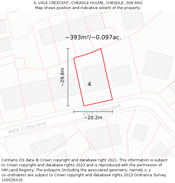 4, VALE CRESCENT, CHEADLE HULME, CHEADLE, SK8 6AG: Plot and title map