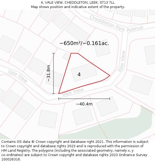 4, VALE VIEW, CHEDDLETON, LEEK, ST13 7LL: Plot and title map